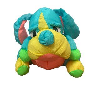 Vintage Neon Nylon Dog Plush Puppy Embrace 1991 Colorful Stuffed Animal 1990s